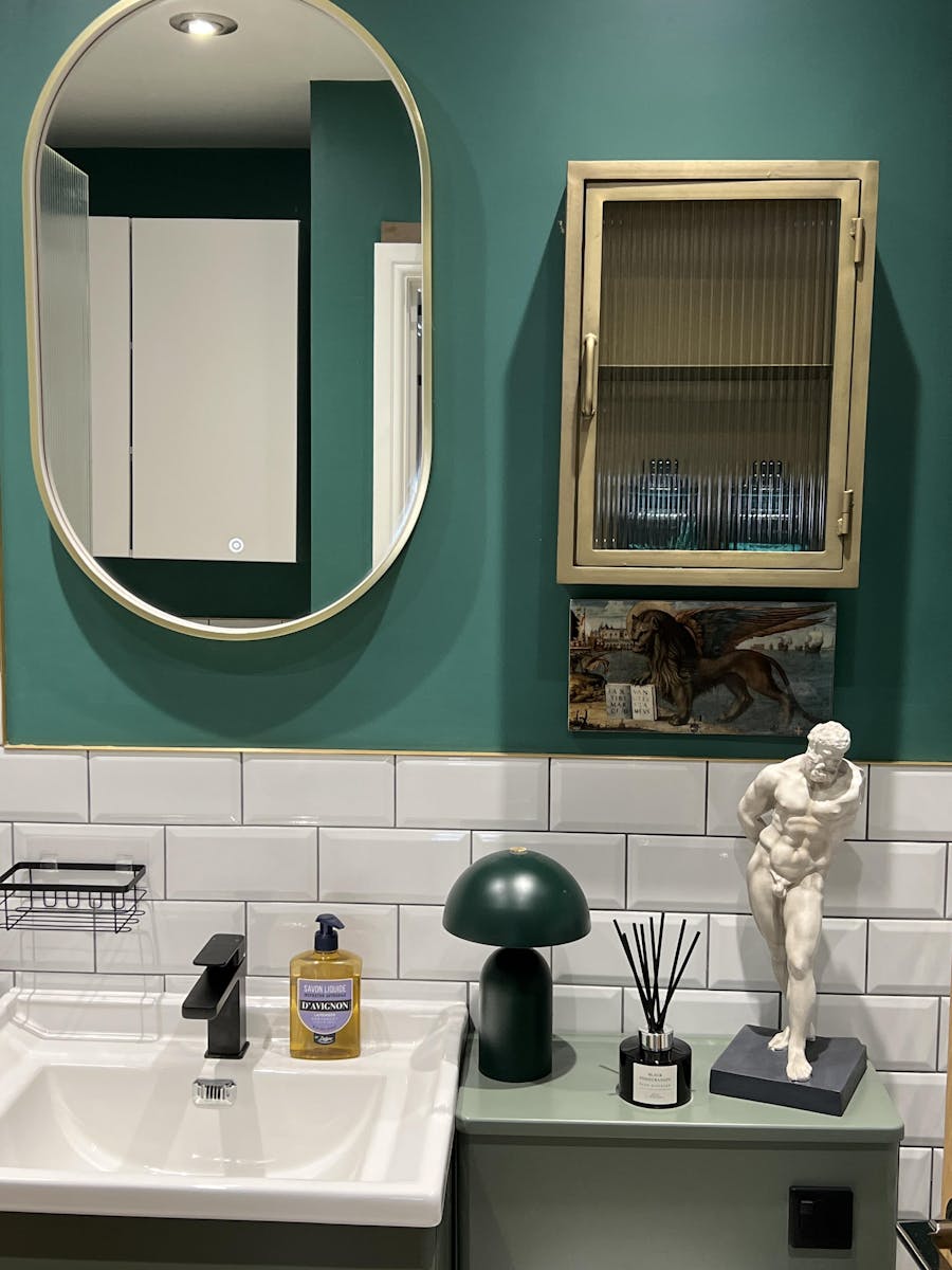 Industrial Fluted Glass Bathroom Cabinet - Antique Brass
