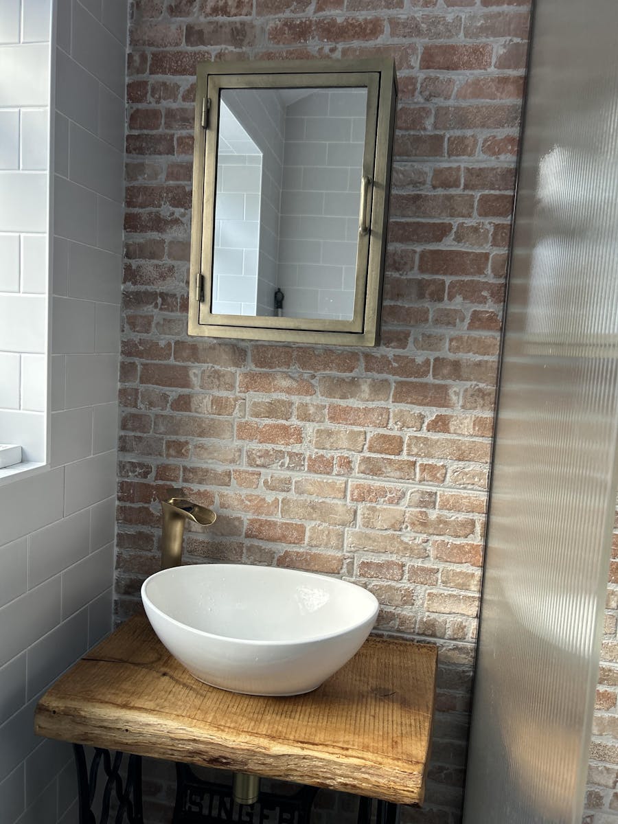 Industrial Mirrored Bathroom Wall Cabinet - Antique Brass