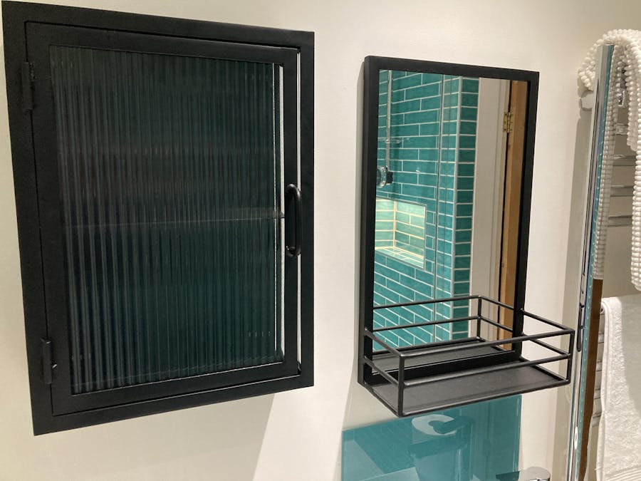 Industrial Fluted Glass Bathroom Cabinet - Matt Black