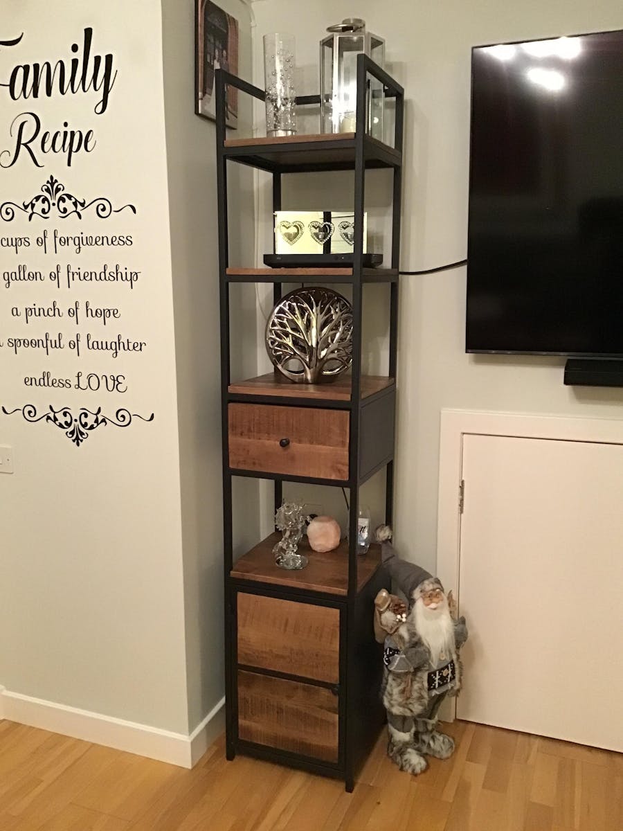 Industrial Narrow Bookcase with Cupboard and Drawer