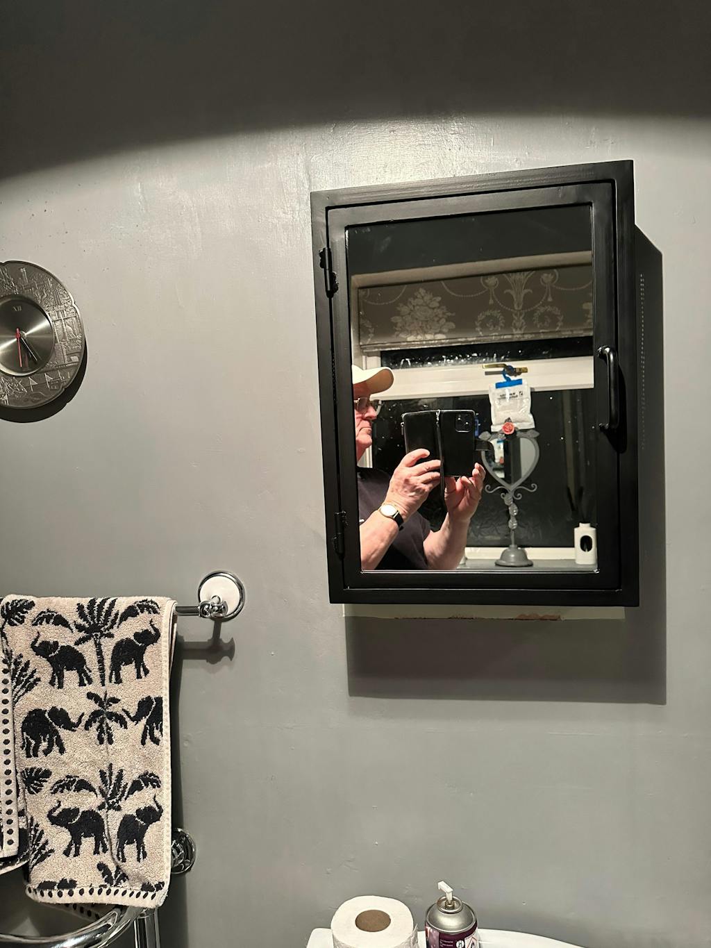 Industrial Mirrored Bathroom Wall Cabinet - Matt Black