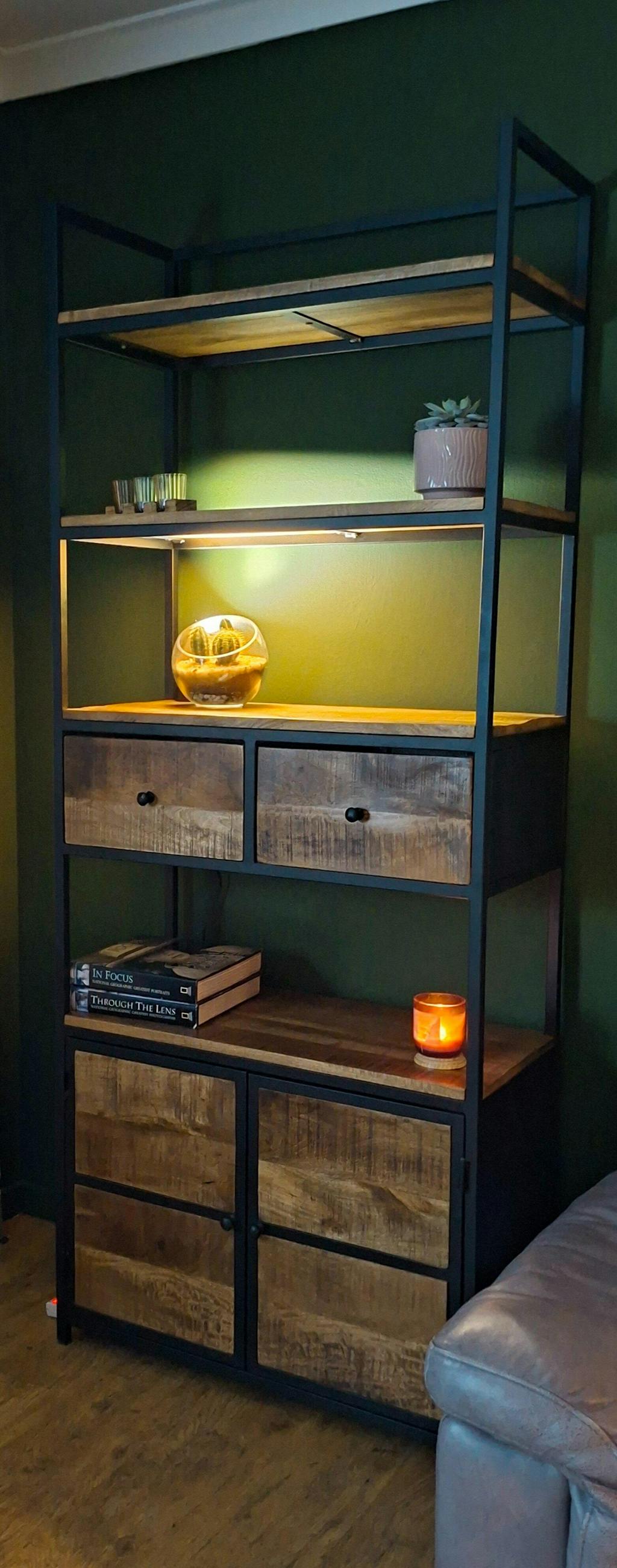 Industrial Bookcase with Cupboard and Drawers