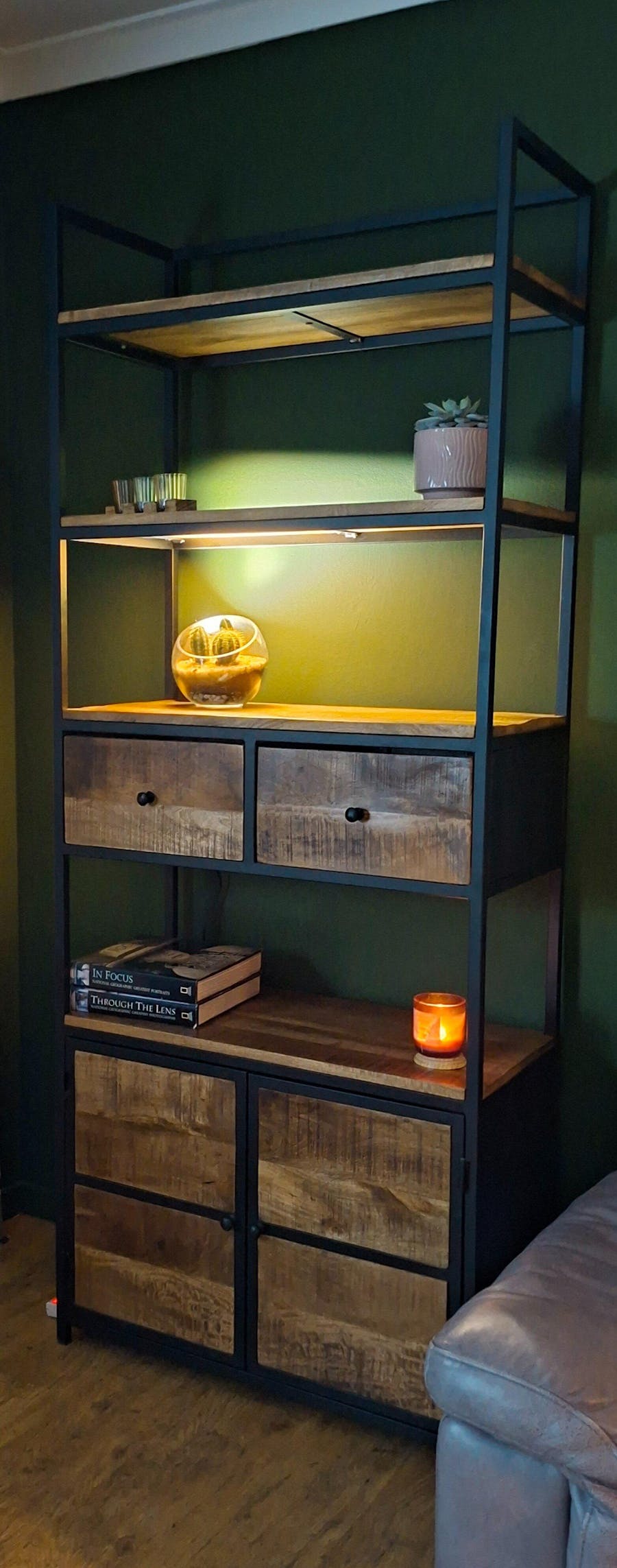 Industrial Bookcase with Cupboard and Drawers