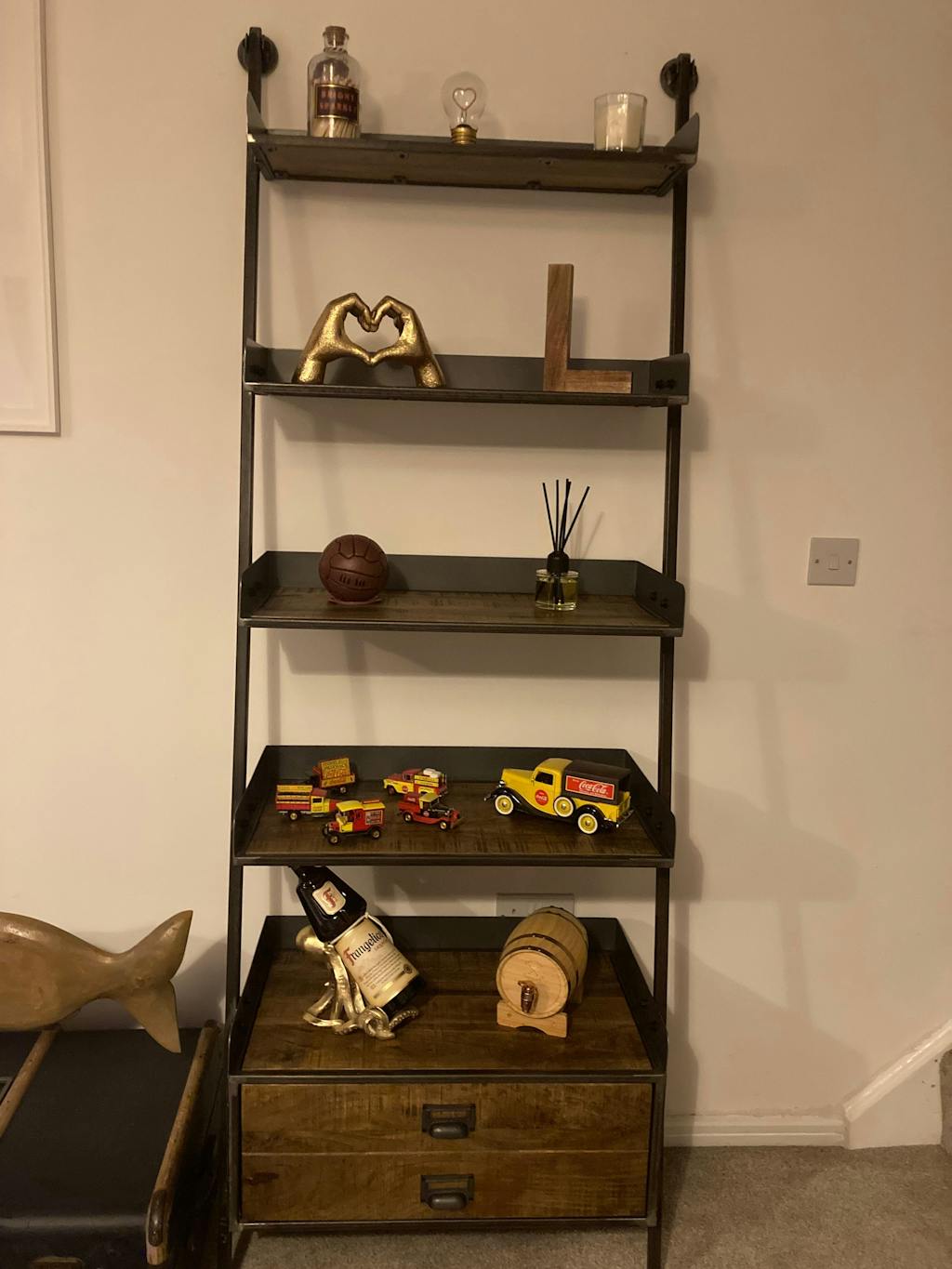 Rustic Saw Cut Ladder Shelves