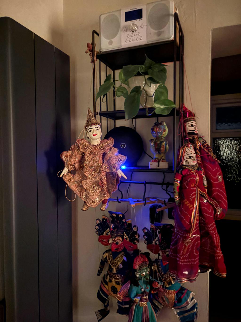 Industrial Wall Shelf with Hooks - Narrow -  Distressed