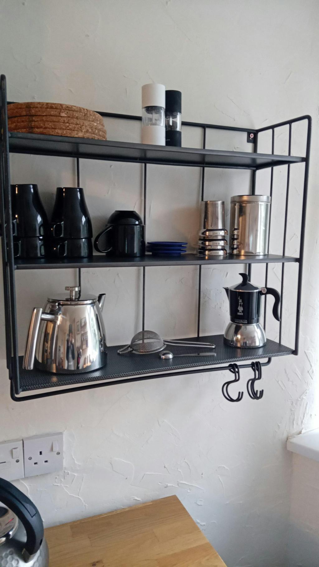 Industrial Wall Shelf with Hooks - Tall - Distressed