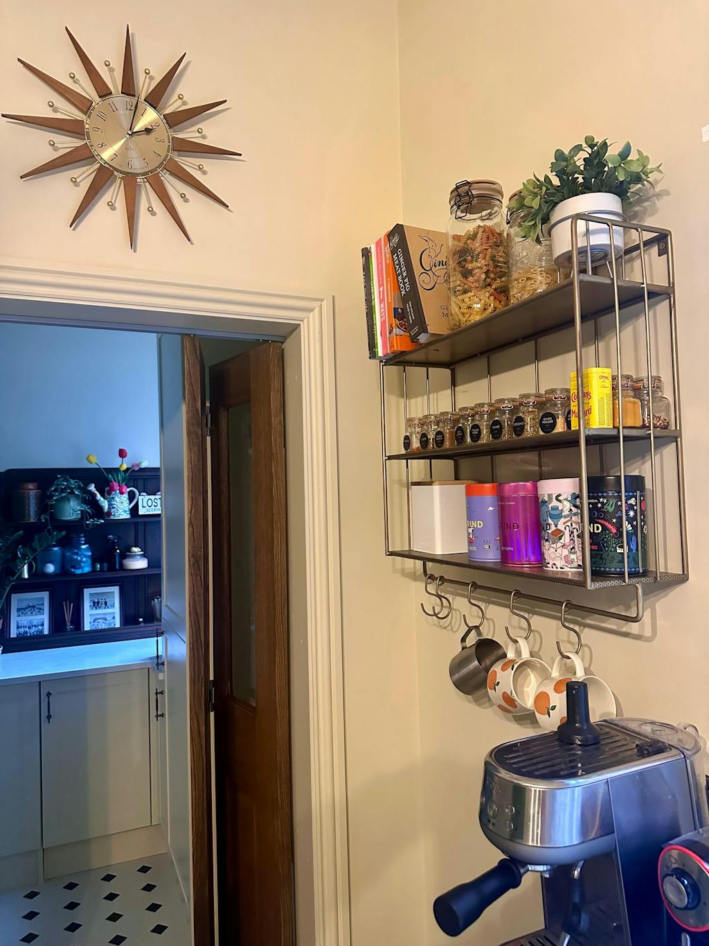 Industrial Wall Shelf with Hooks - Tall - Antique Brass