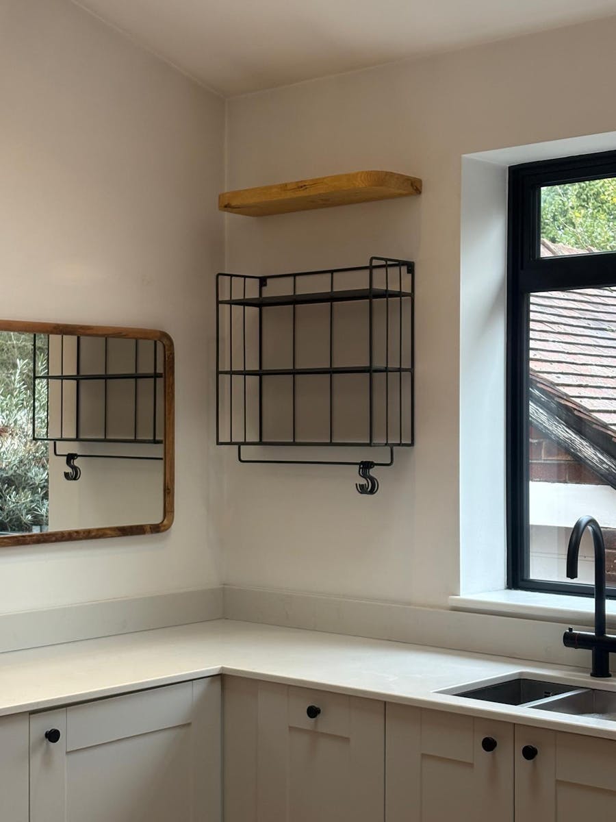 Industrial Wall Shelf with Hooks - Tall - Distressed