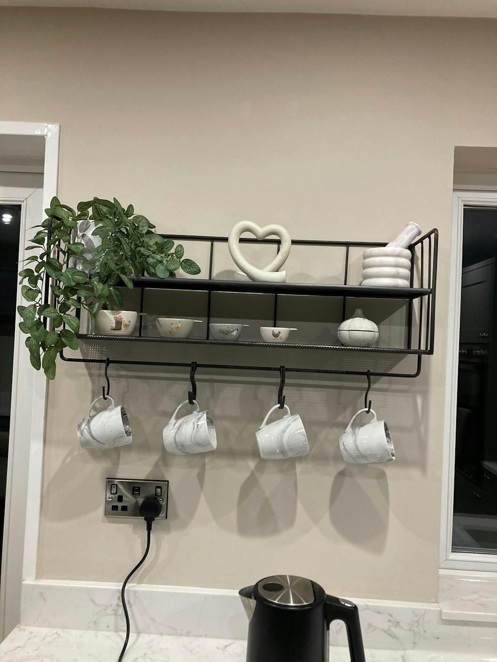 Industrial Wall Shelf with Hooks - Distressed