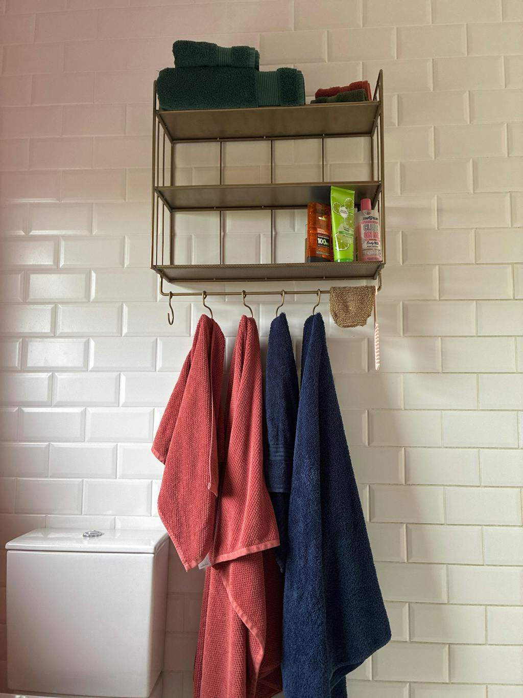 Industrial Wall Shelf with Hooks - Tall - Antique Brass