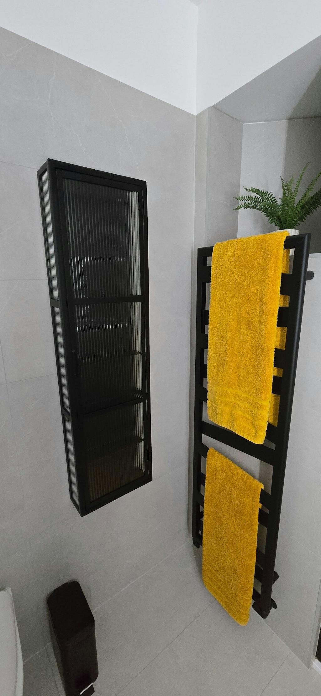 Industrial Fluted Glass Tall Slim Wall Cabinet - Matt Black