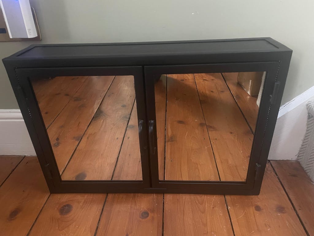 Industrial Mirrored Double Door Bathroom Cabinet - Matt Black