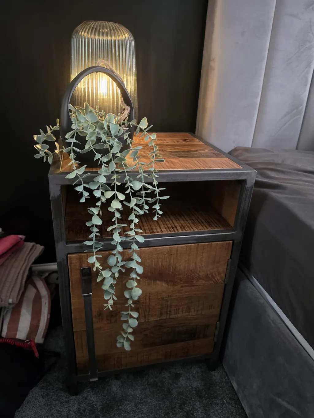 Saw Cut Bedside Cabinet - Distressed