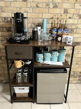 VINGLI Bakers Racks for Kitchens with Storage Mini Fridge Stand Bar Cabinet  with Mini Fridge Space, Big Drawer, Wine Rack, Metal Frame Industrial