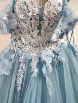 Viniodress Light Blue Tulle Quince Dresses 3D Flower Off The Shoulder Cinderella Ball Gown 66706 Custom Colors / US10