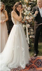 Deep V-neck Rustic Wedding Dresses Chapel Train Lace Boho Wedding Dress VW1861