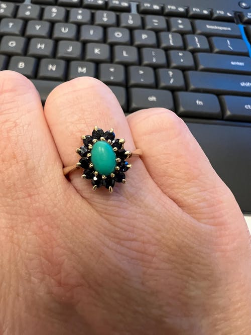 Vintage 9ct Turquoise and Sapphire oval cluster ring