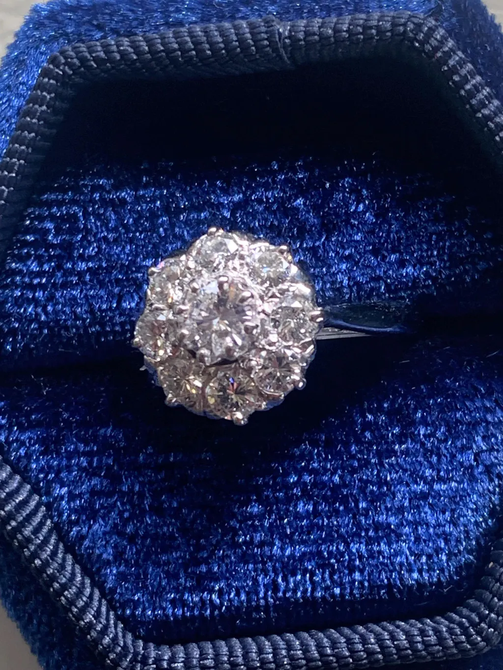 Vintage Platinum natural diamond cluster engagement ring 0.80 carat