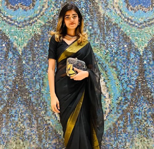 1-min Ready To Wear Saree Black In Premium Chiffon Silk With Zari Patta