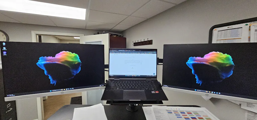Dual Monitor + Single Laptop Desk Mount - Up to 27
