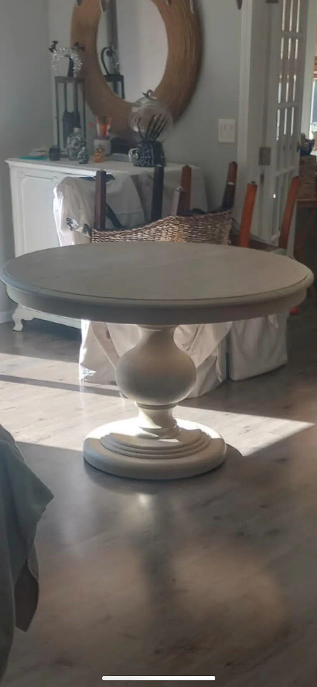 Maven Lane Zola Traditional Round Wooden Dining Table in Antiqued Grey Finish