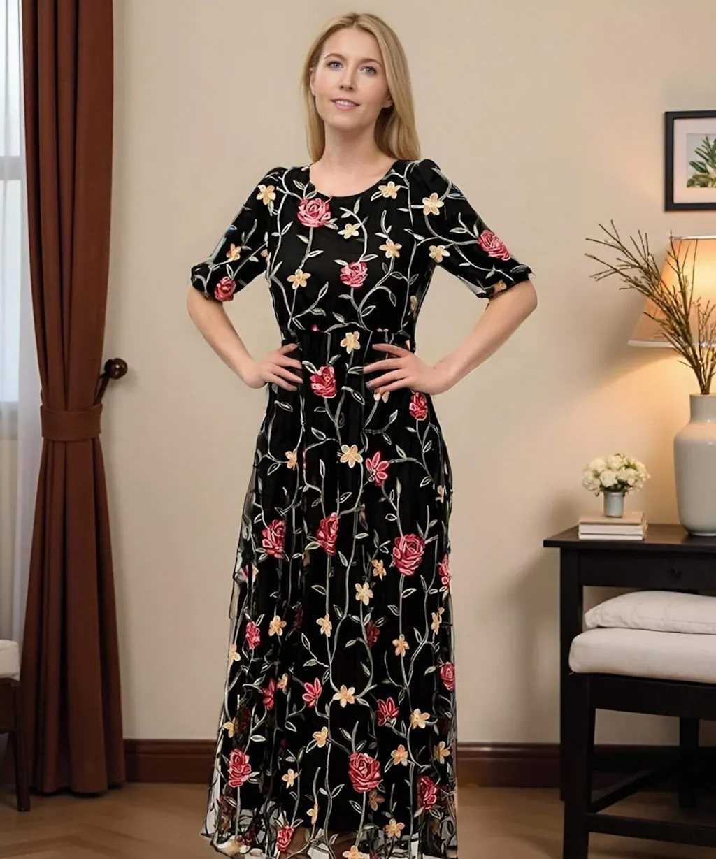 beverly 3D-Floral Embroidered Lace Maxi Dress - Neutral main image 1
