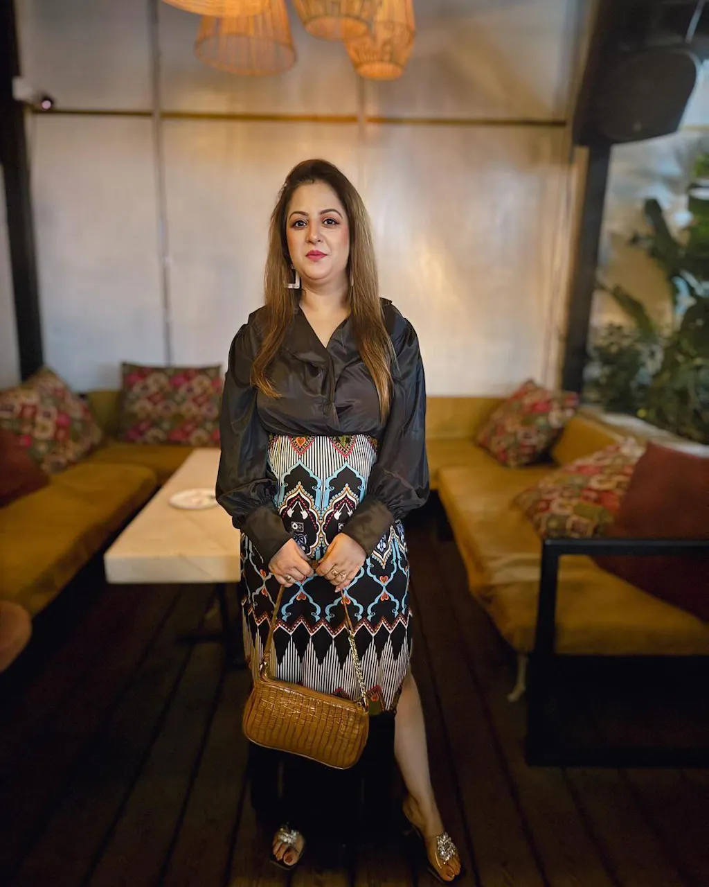 Golden Tribal Print Sleeveless Shirt Dress with Belted Waist main image 0