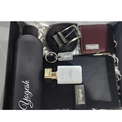 Personalized Genuine Leather Men's Wallet Metal Keychain Belt Pen