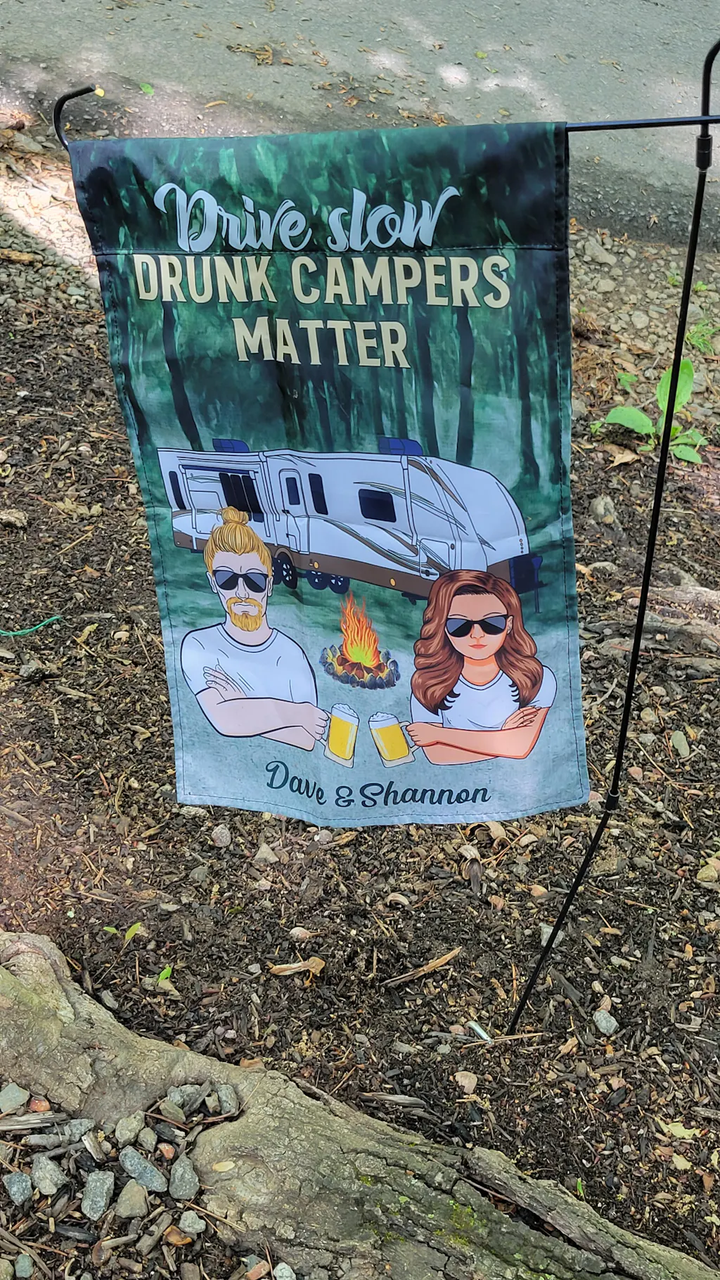 Personalized Camping Garden Flag , Drive Slow Drunk Campers Matter Customized Family Name main image 0