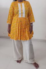 Mustard Yellow Floral Cotton Kurti