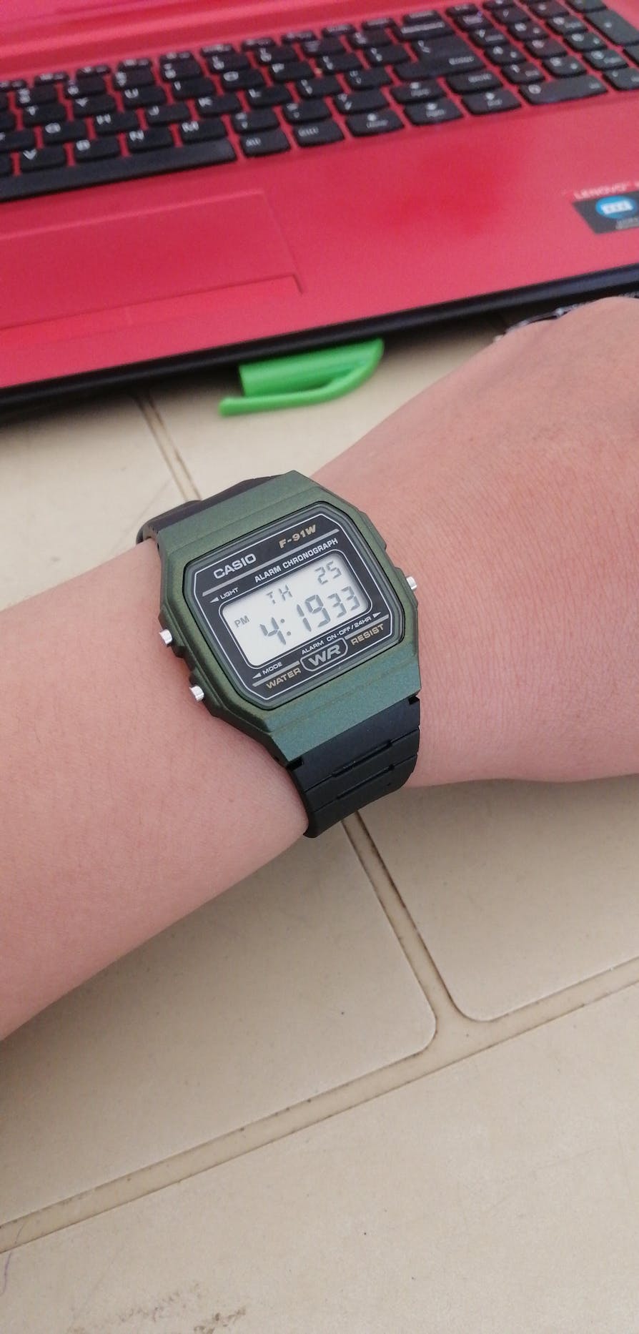 Casio F-91WM-3ADF Army Green Resin Watch for Men and Women
