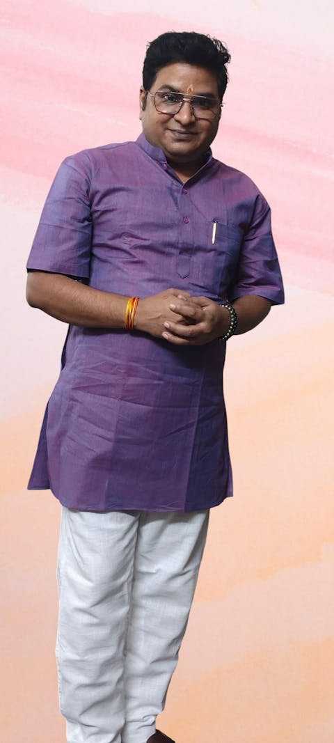 Blue Red Duel tone Handwoven Organic Cotton Men Kurta