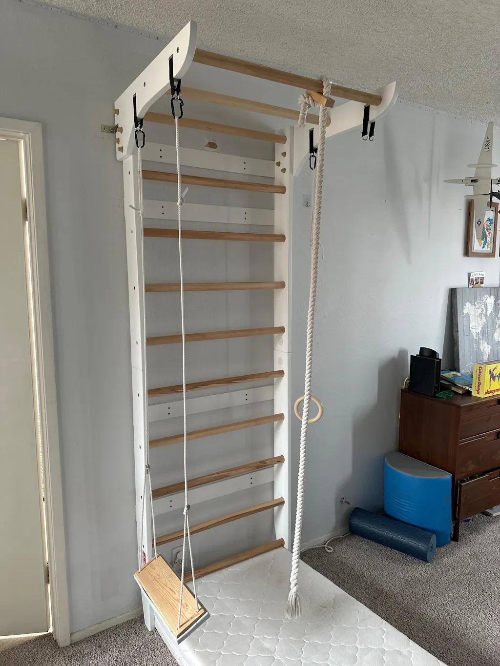 Wooden Swedish Ladder Wall Set Kinder 2, Stall Bar, Indoor Jungle Gym