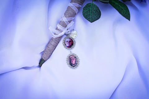 DIY Wedding Something Blue photo Memory charm  to attach to bride bouquet Gift for wedding bridal shower - Remembering Loved ones