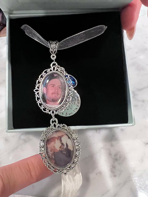 DIY Wedding Something Blue photo Memory charm  to attach to bride bouquet Gift for wedding bridal shower - Remembering Loved ones