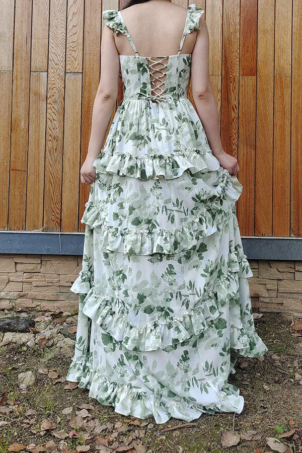 Cap Sleeve aline appliques Bridesmaid Dress Green Side Split Wedding Party Dress with Sweep Train