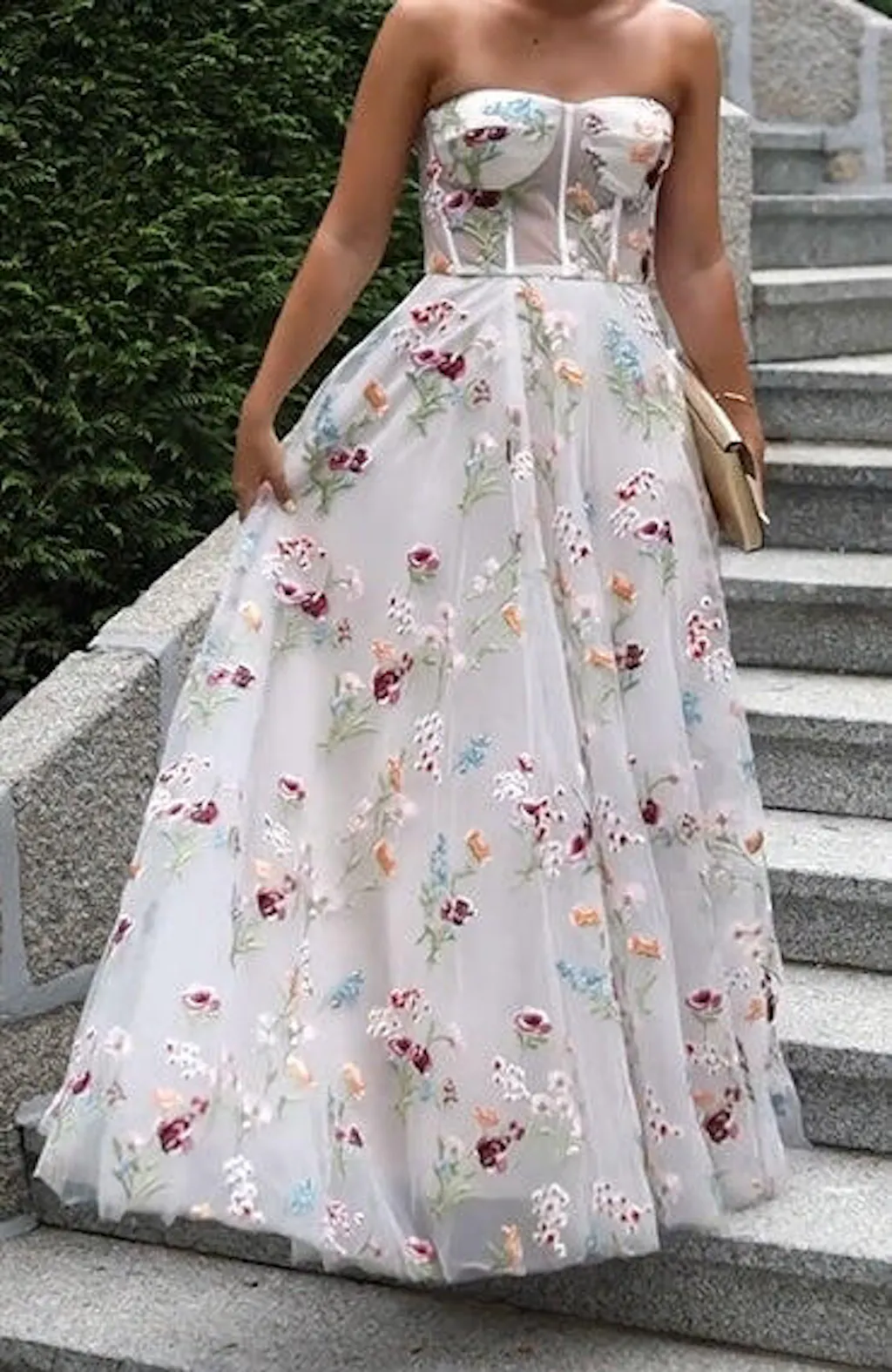 Ivory Floral Corset A-Line Long Embroidered Ball Dress main image 1