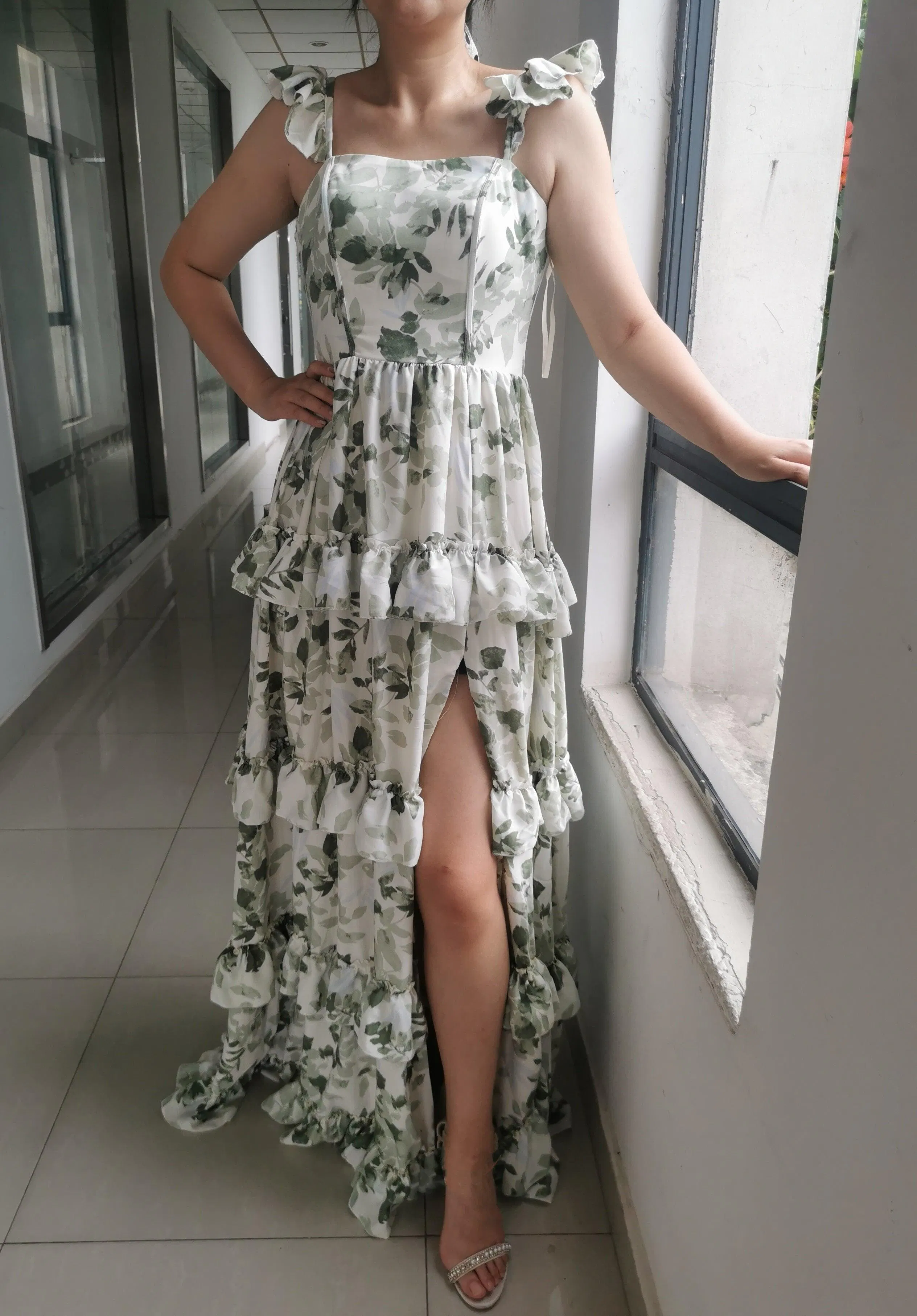 Pretty Green A-Line Satin Split Long Party Dresses Bridesmaid Dresses, DP5478 main image 1