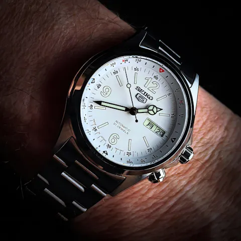 SKX007 Alpinist White: Brushed Silver Case