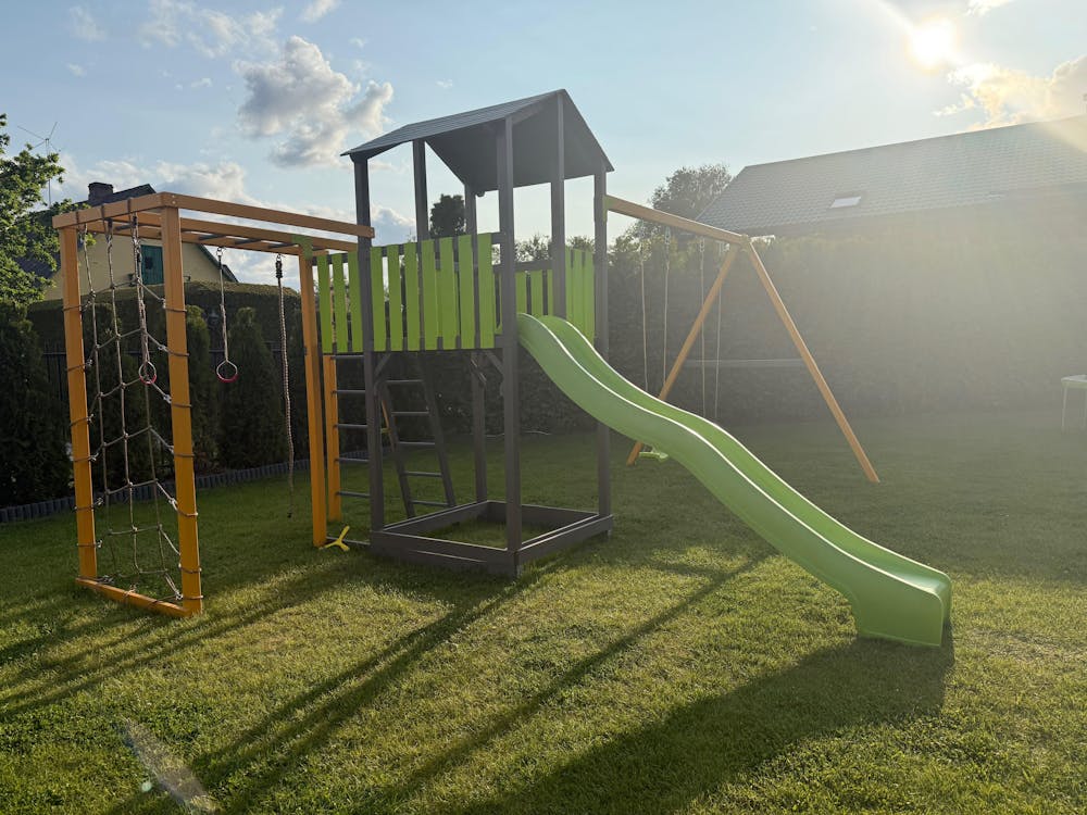 C6 Classic Playground with Slide, Double Swing and Gym Module