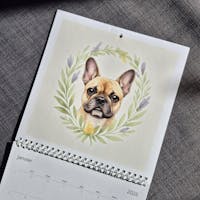Wall Calendar 2026 "Dog with Leaf Crown" (French)
