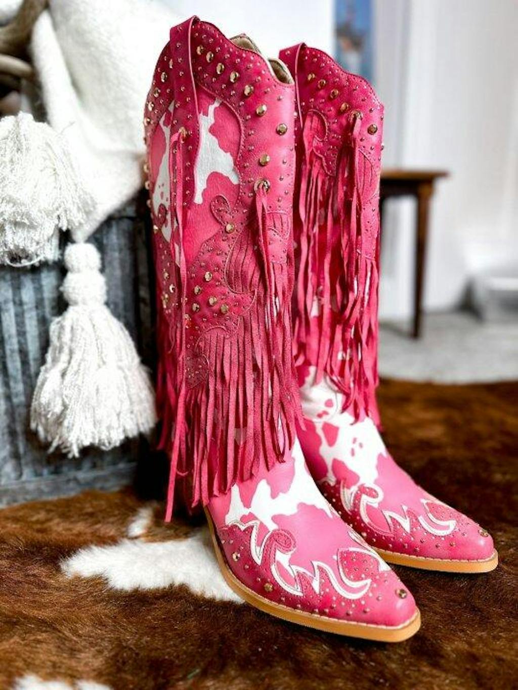 Cow Print Cowboy Boots For Women Western Boots Wetkiss 5214