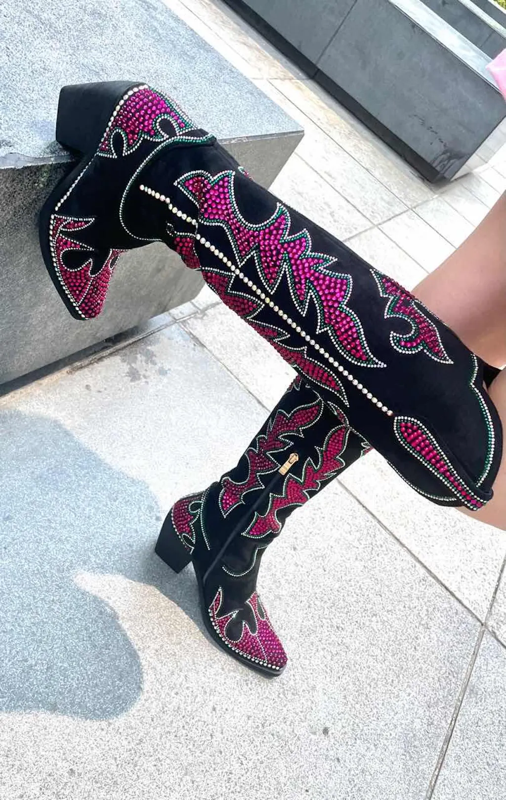 Women's Rhinestones Cowboy Knee High Boots | WETKISS