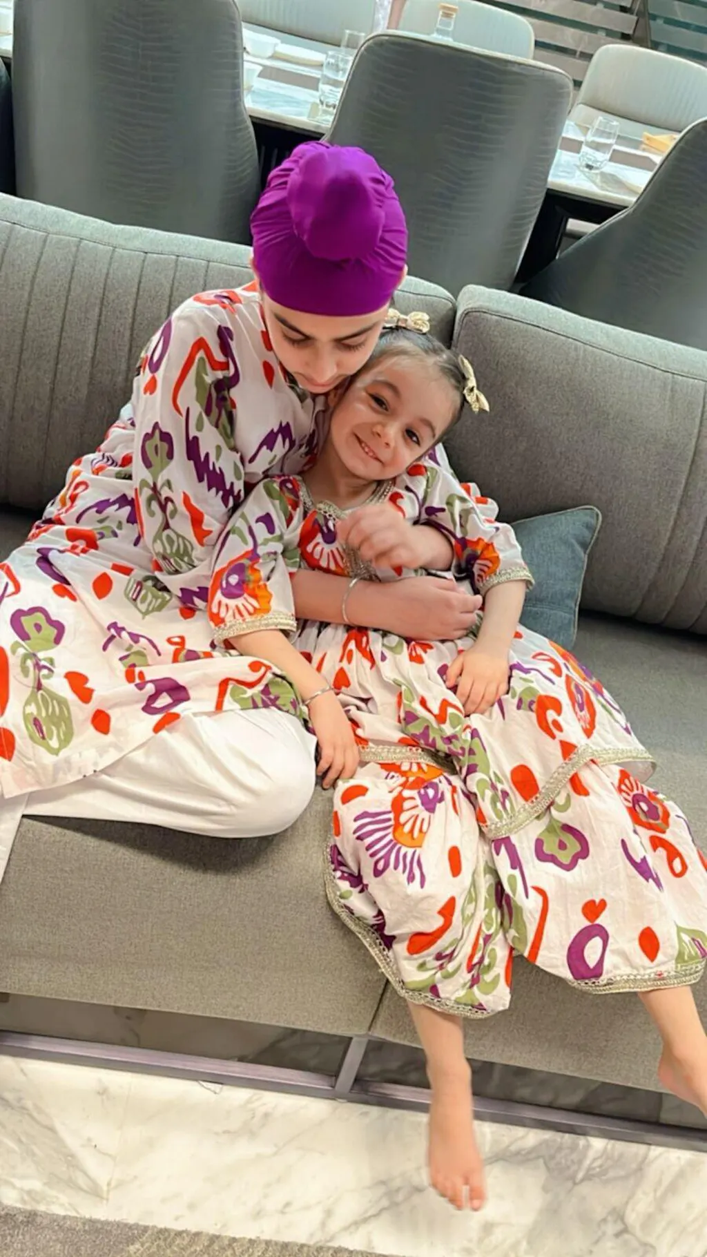 Pre Order: Pleated Hem Multicolour Printed Kurta And Pyjama