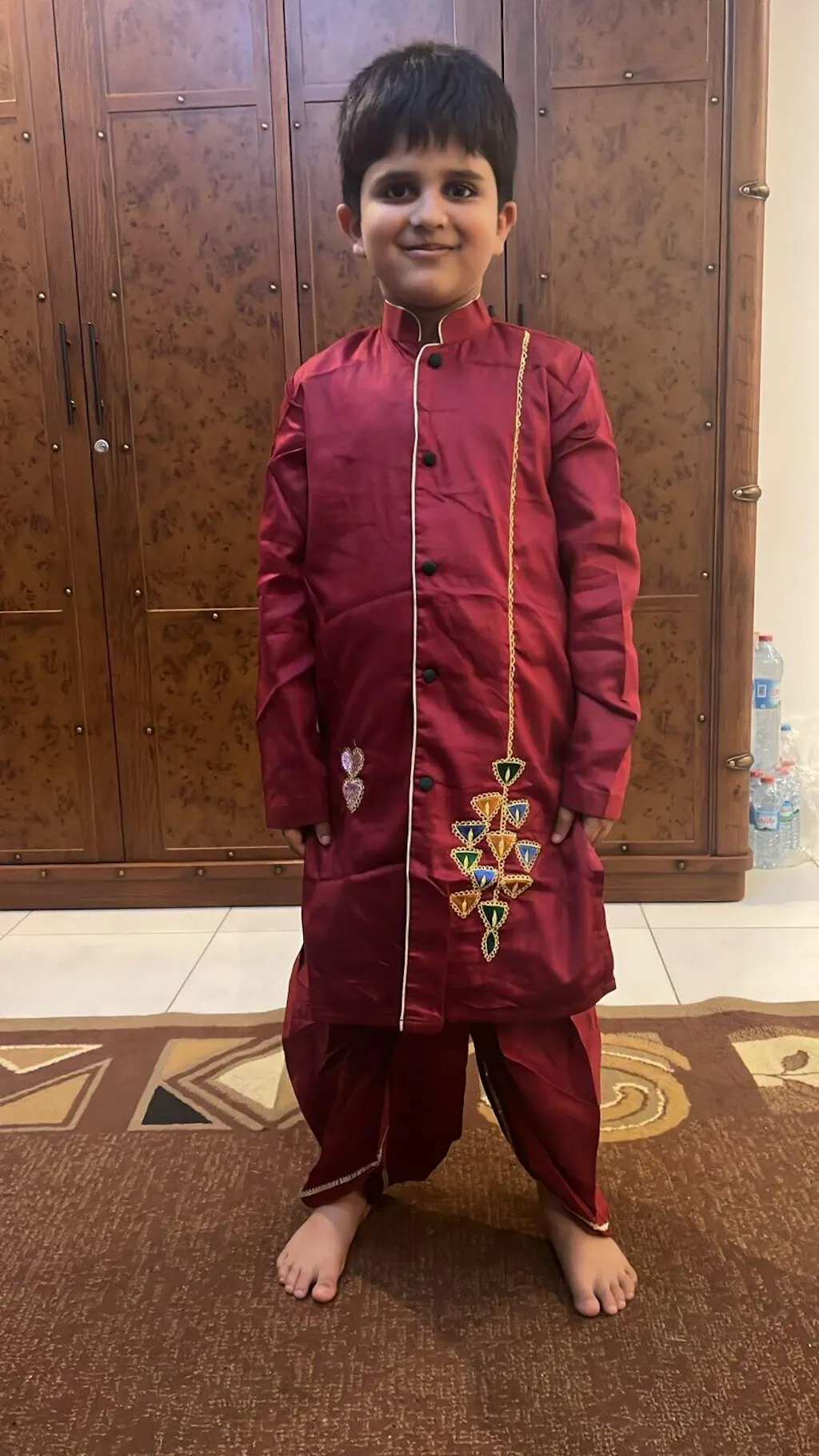 Pre Order: Side Knot Detail Red Poplin Kurta And Dhoti