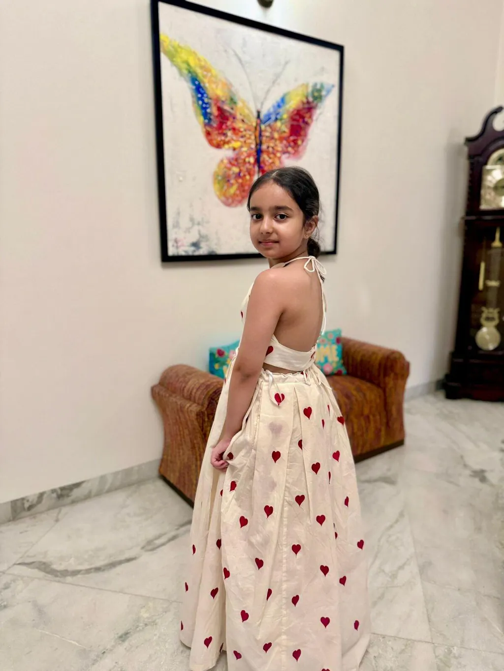 Pre Order: Hearts Embroidered Stylish Tie Knot Strap Top And Lehenga