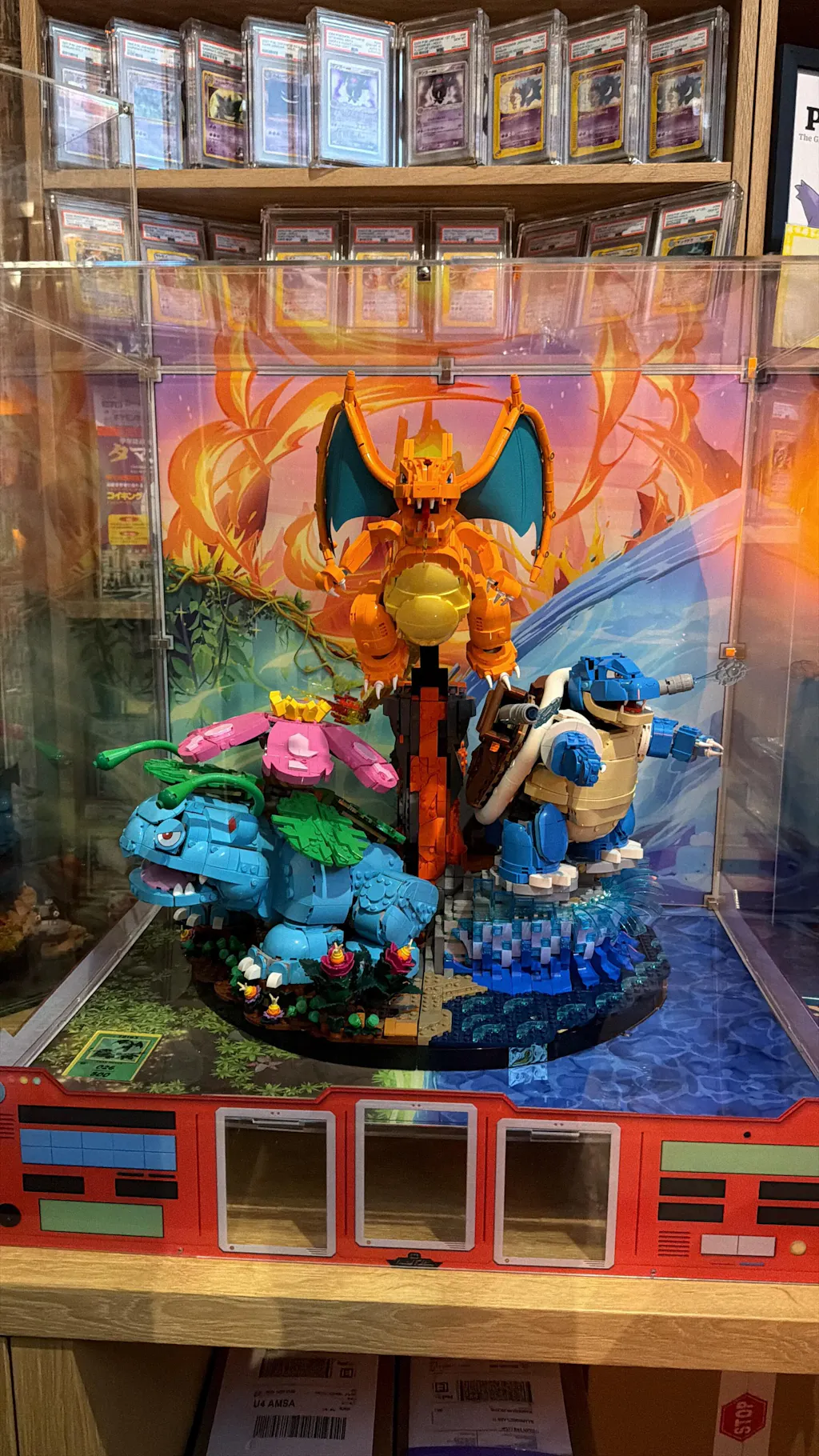 Limited Edition Display Case for LEGO® Pokémon™: Venusaur, Charizard and Blastoise (72153) with Trading Card Display
