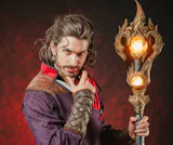Baldur's Gate 3 Gale Mixed Brown Wavy Lace Front Synthetic Men's Wig LFK5562