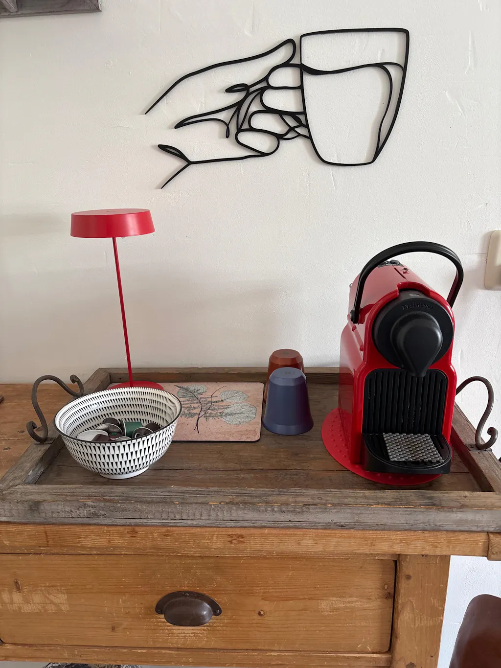 Houten wanddecoratie - Tekening koffie