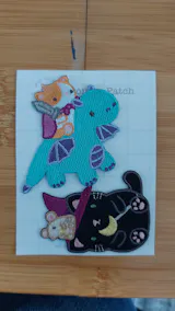 Cat Riding Dragon Embroidered Iron-On Patch